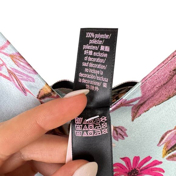 Victoria's Secret NWT Blue Floral Satin Tie Strap Midi Slip Dress Nightgown - Picture 12 of 12